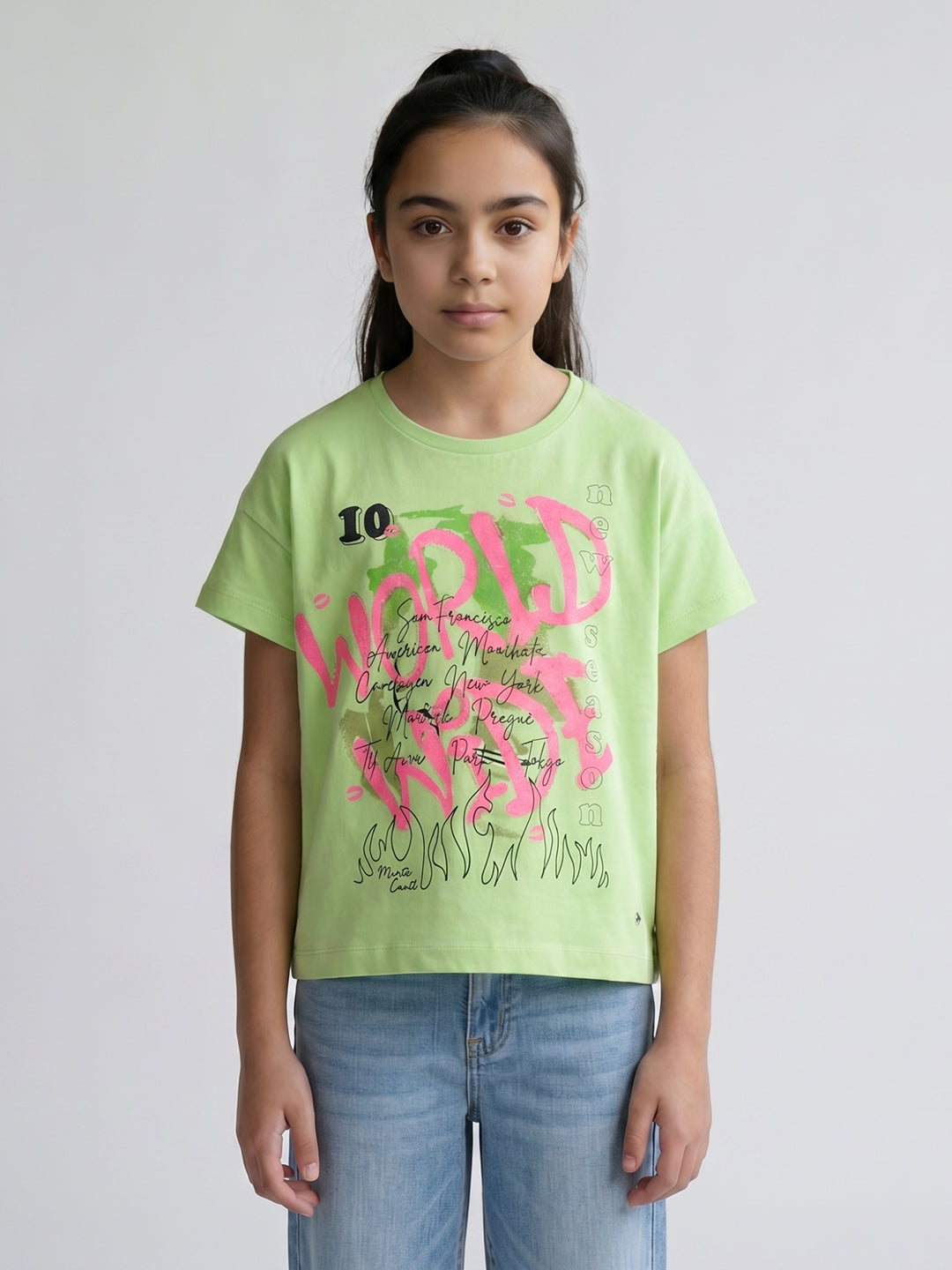 Monte Carlo Girl Regular Fit Fluorescent Green Top 4-5 Years