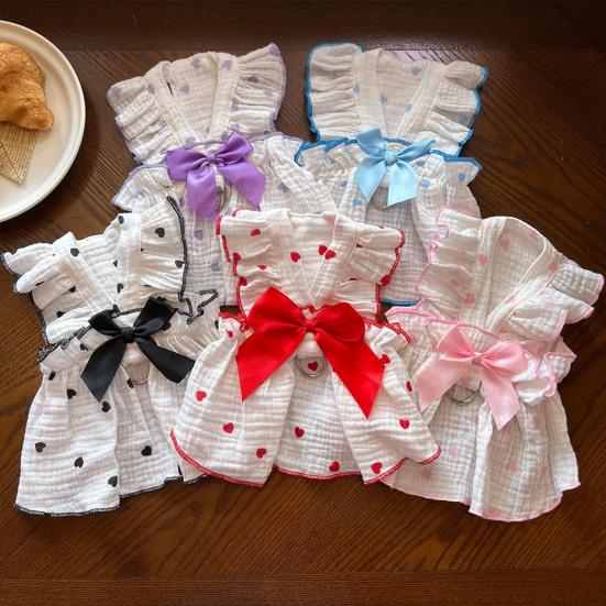 

Pet Dress Love Heart Print Sleeveless Ruffle Bowknot Decor Breathable Spring Summer Small Medium Dog Cat Clothes Outfit Apparel Pet Supplies S чорний