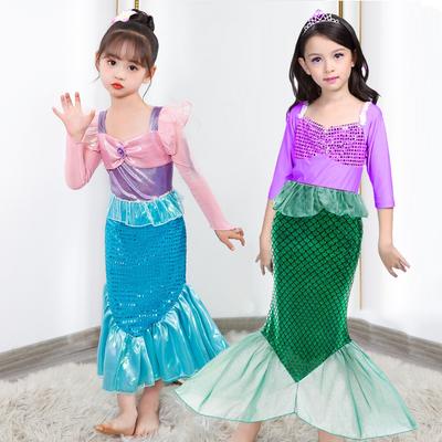 Girls Princess Dress Summer Little Mermaid Costume Children Fancy Birthday Party Dress Up Long Sleeve Clothes for Girl