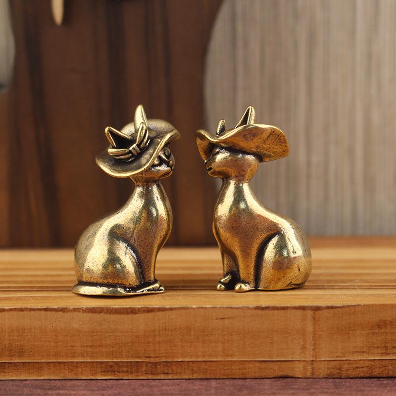 Brass Brass Princess Cat Statue Creative Animal Desk Ornaments Desktop Home Decor Collection Cute Statue Ornaments