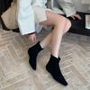 2025 Autumn and Winter New Retro Square Head Thin Boots Korean Rear Zipper Short Boots Suede Versatile Low Heel Short Boots Women