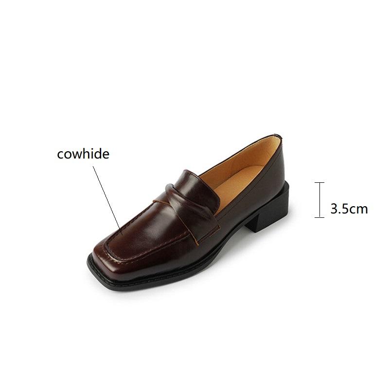 Fashion 2025 New Autumn Genuine Leather Loafers Square Toe Chunky Heels Winter Women Pumps Shoes for Women Zaptos De Mujer Brown Shoes