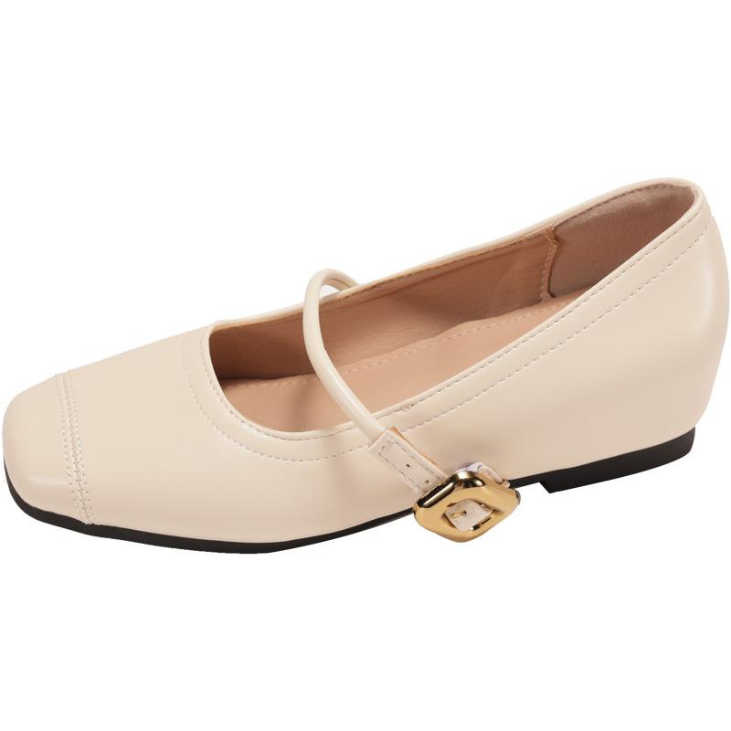 

Solid color small thick heel high heels women s 2025 new spring skirt heightening French Mary Jane small leather shoes 35