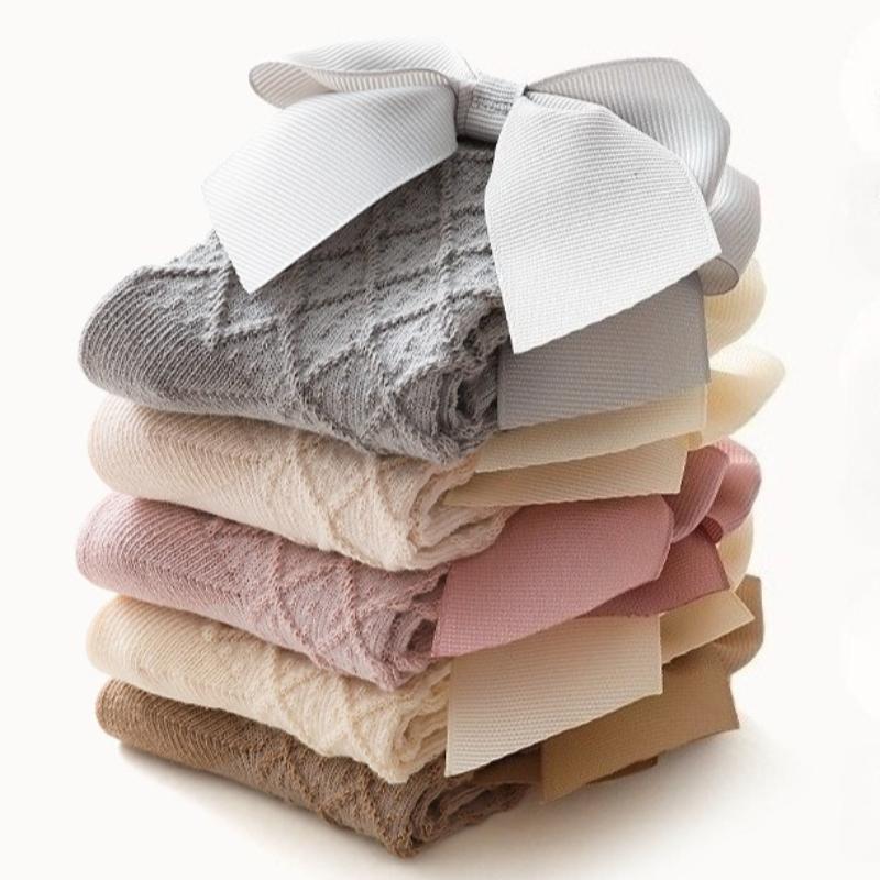 0-3Years Baby Girl Socks Spring Summer Toddler Bow Cotton Mesh Lace Baby Knee Socks Middle Tube Infant Baby Princess Long Socks