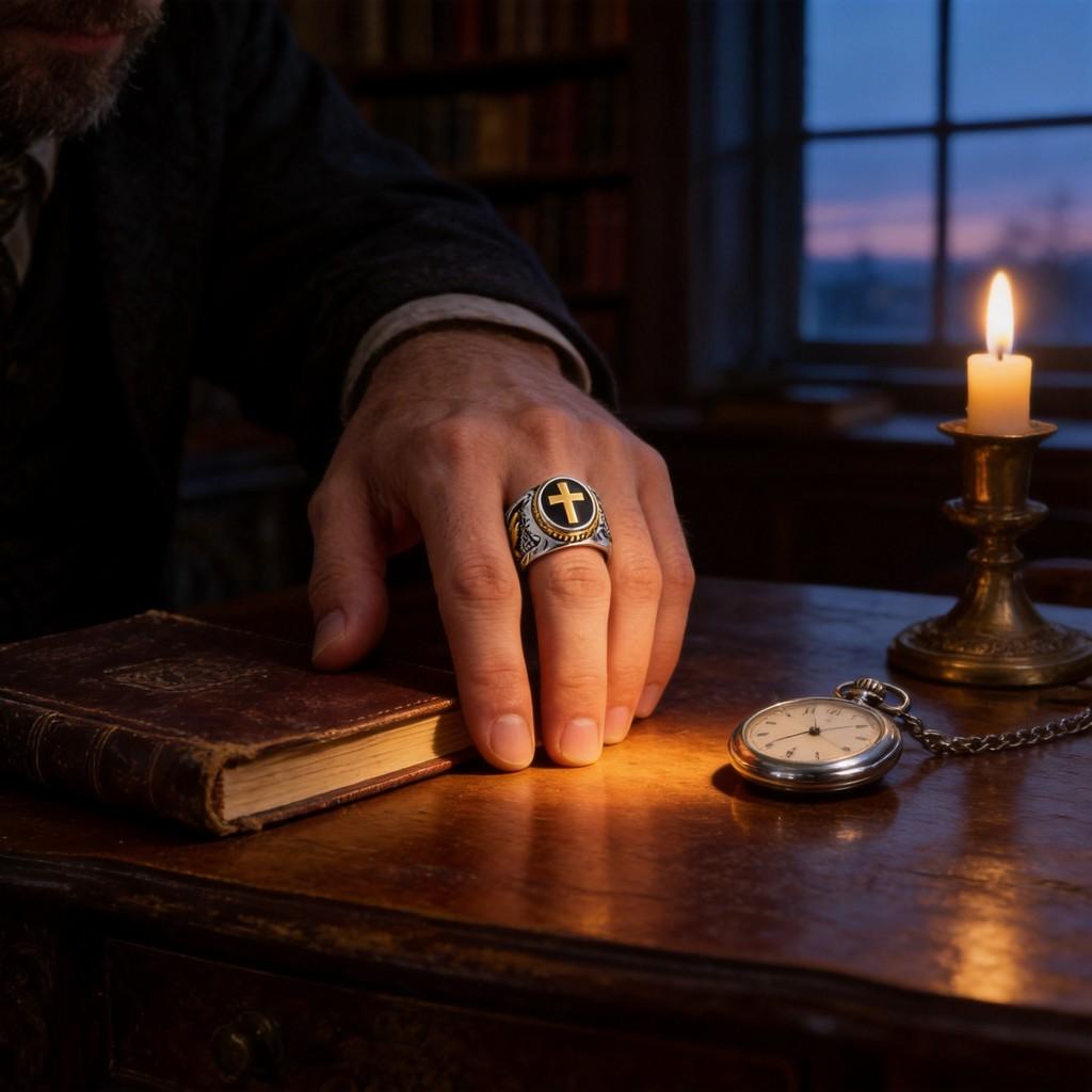 Anello di Preghiera Geometrico da Uomo con Design a Croce per Appassionati di Gioielli alla Moda
