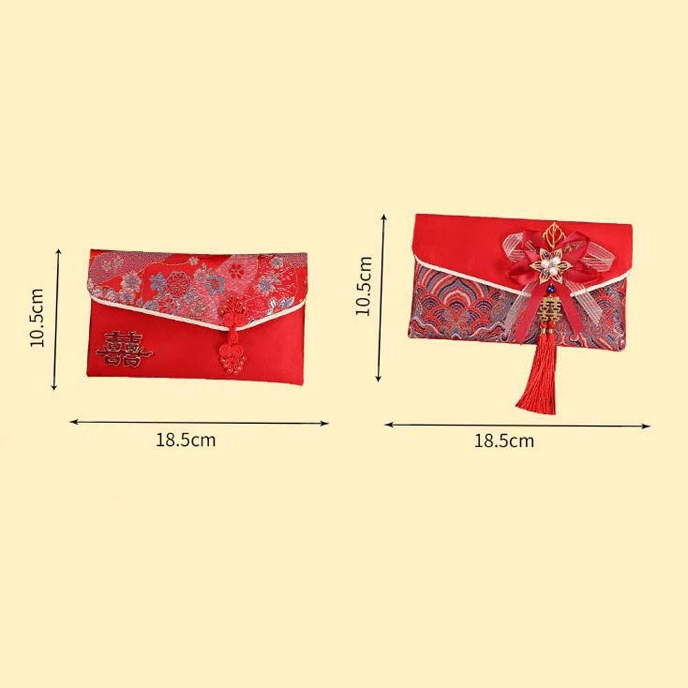 New Year Blessing Words Brocade Red Envelope Brocade Cloth Tassel New Year Money Bag  Party Gifts