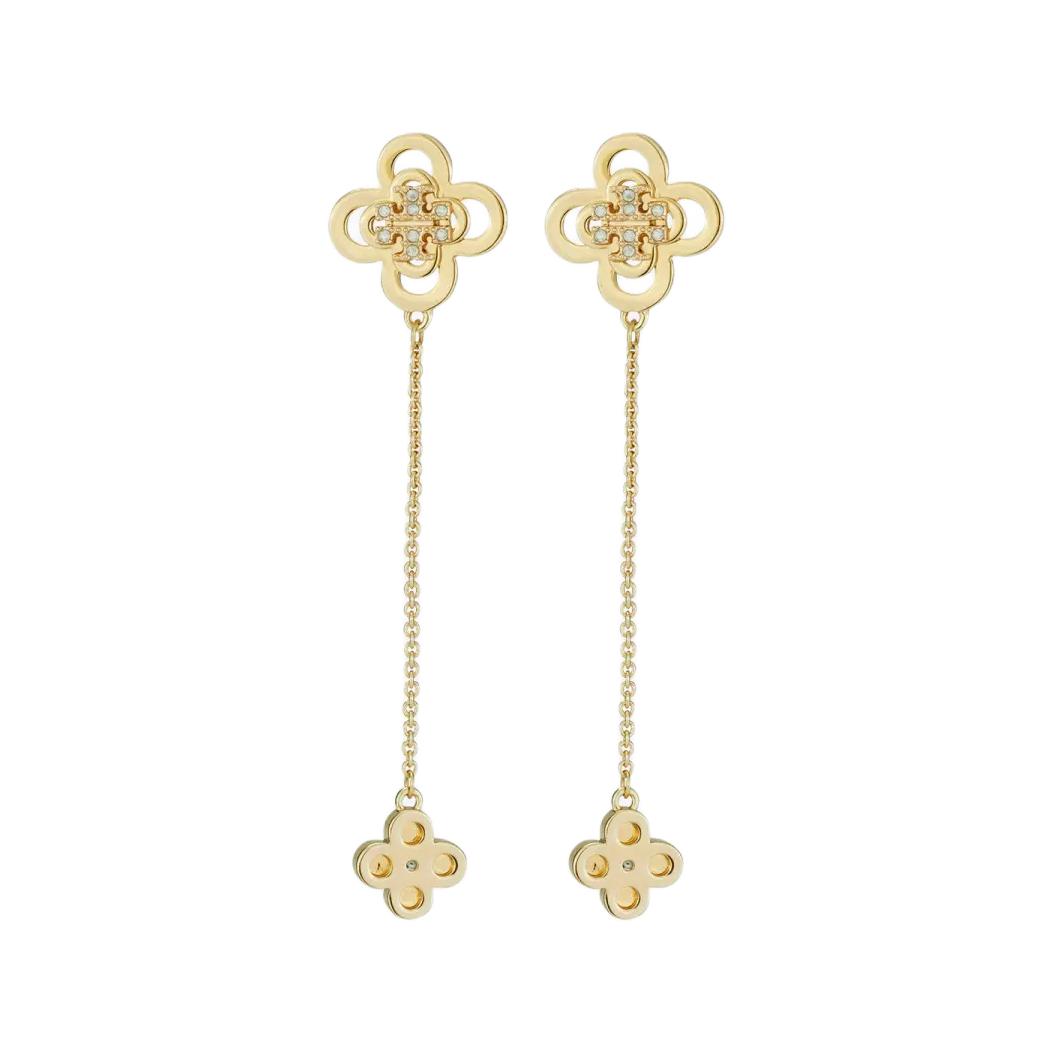 Tory Burch Clover Design Brass Earrings Unisex Earrings Gold 161081-783 F,Gold