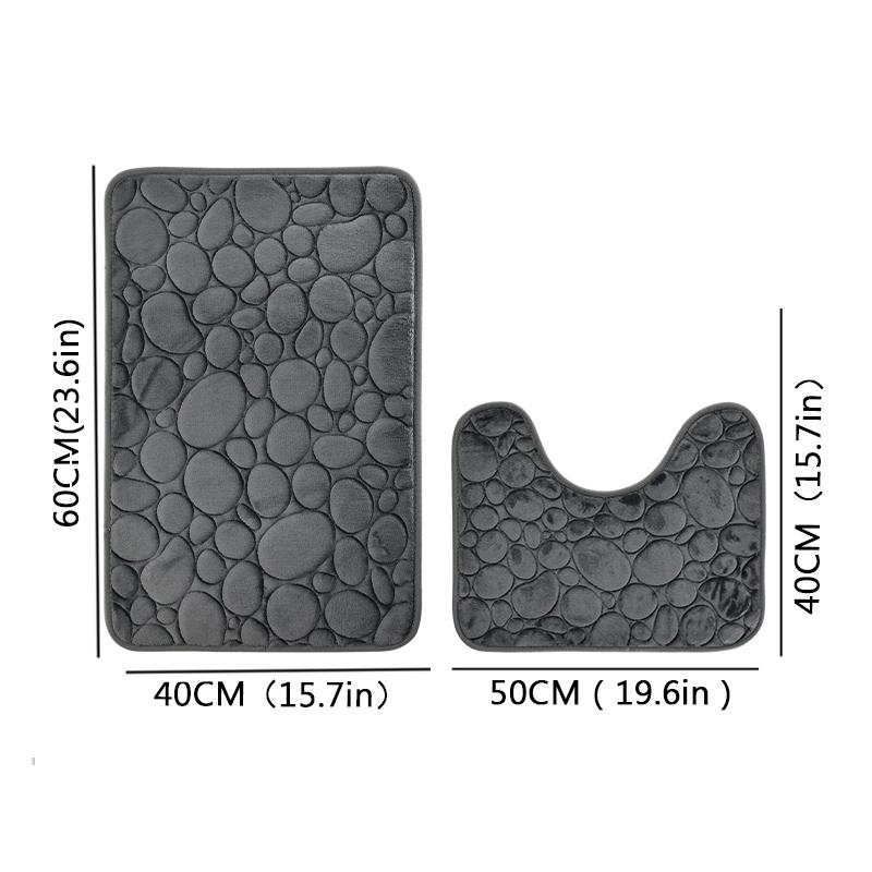 Embroidered Pebble Coral Velvet Floor Mat, Bathroom Carpet, Bathroom U-shaped Sponge Absorbent Foot Mat, Door Mat, Two-piece Set