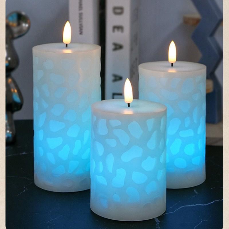 3-Pack Flameless LED Paraffin Wax Candles Battery Operated Remote Timer Emboss Window Light DIY Outdoor Indoor atmosphere Lamp