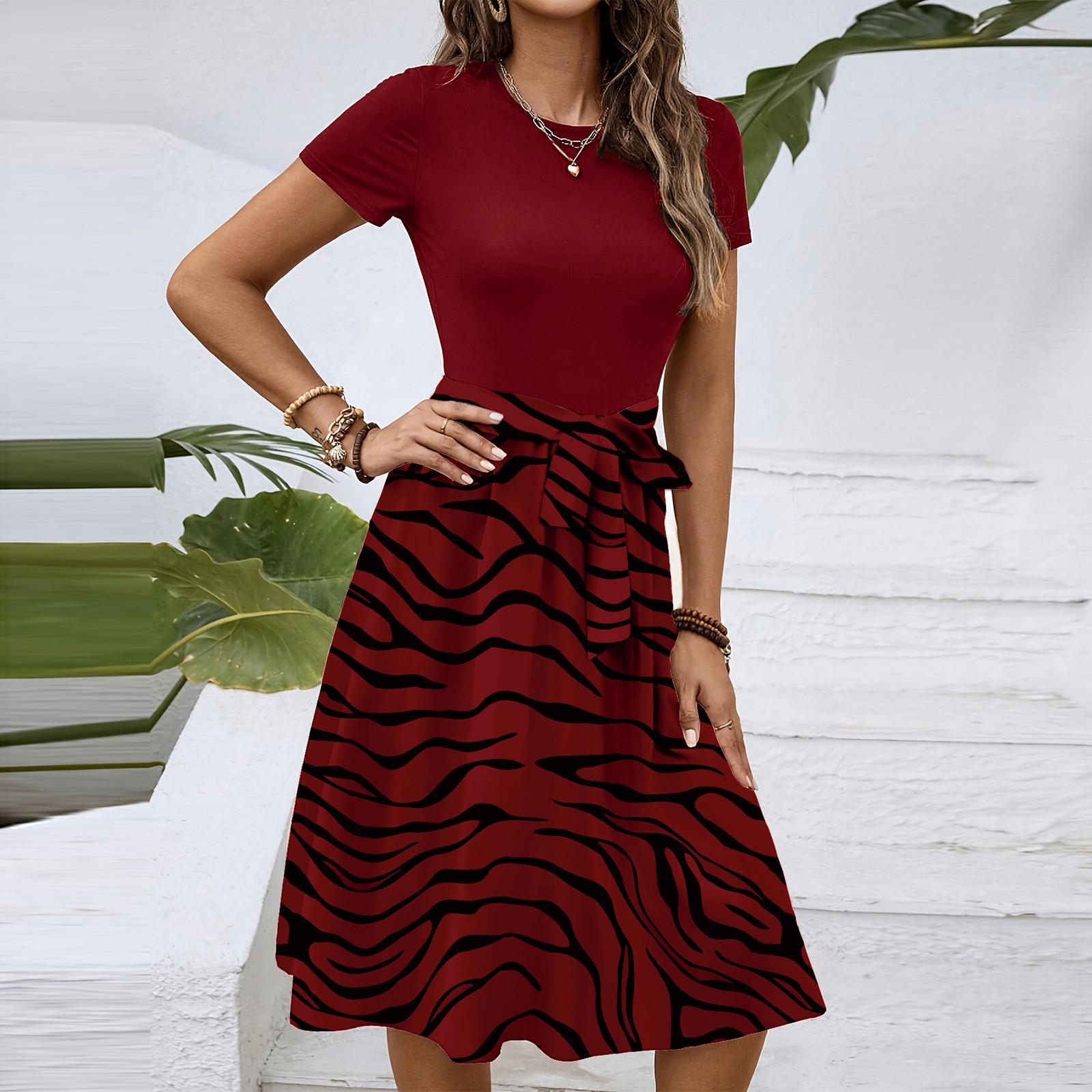 

Женское модное ретро-платье с принтом и цветным поясом XL винный