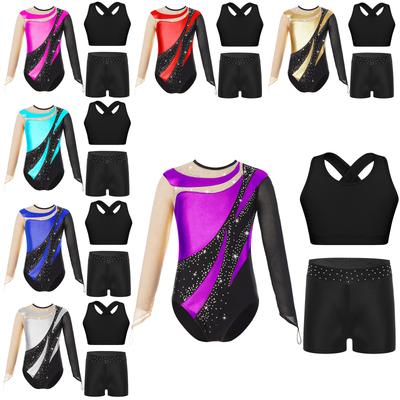 Gymnastics Leotard for Girls Kids with Shorts Long Sleeve Tumbling Ballet Dance Unitard with Active Vest