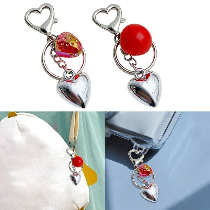 Strawberry/Tomato Heart Key Pendant Stylish Keyring Backpacks and Purses Charm Accessory Fashionable Keychain Ornament