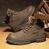 Spring and Autumn Men's Round Toe Shoes Are Fashionable Cool Trendy Versatile High-quality Casual Leather Lace Up High Top Shoes