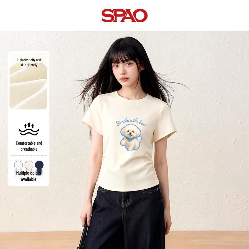 SPAO Women s Slim Fit Graffiti Dog Short Sleeve T-Shirt XL