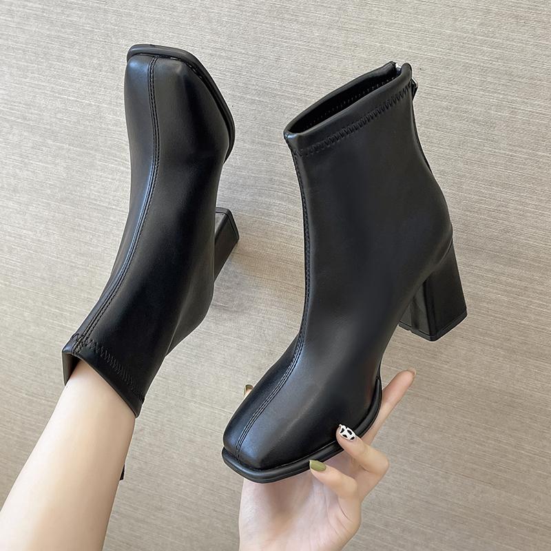 Winter Square Toe Elegant Banquet Women'S Shoes Fashionable Square Heel Comfortable Short Boots High Heel Warm Knight Boots
