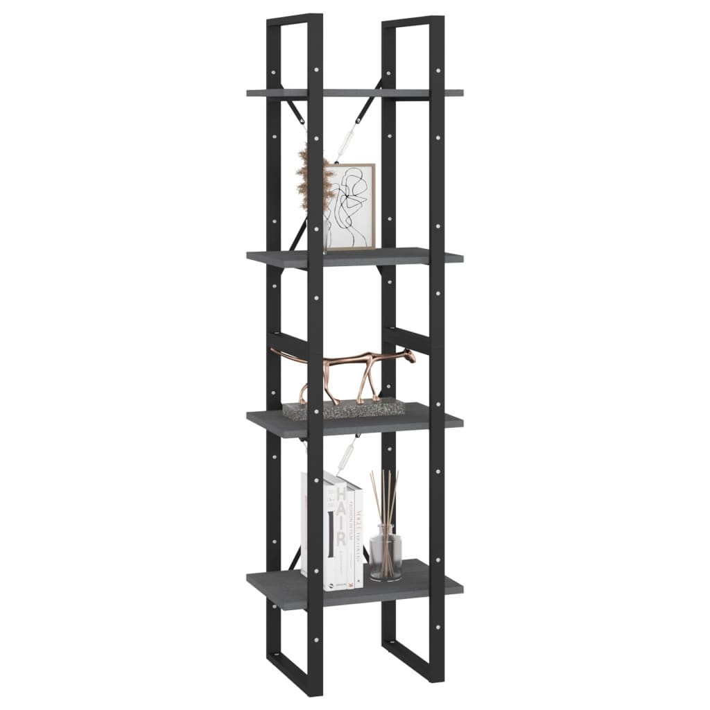 Bookshelf 4 Shelves Grey 40 x 30 x 140 cm Solid Pine Wood