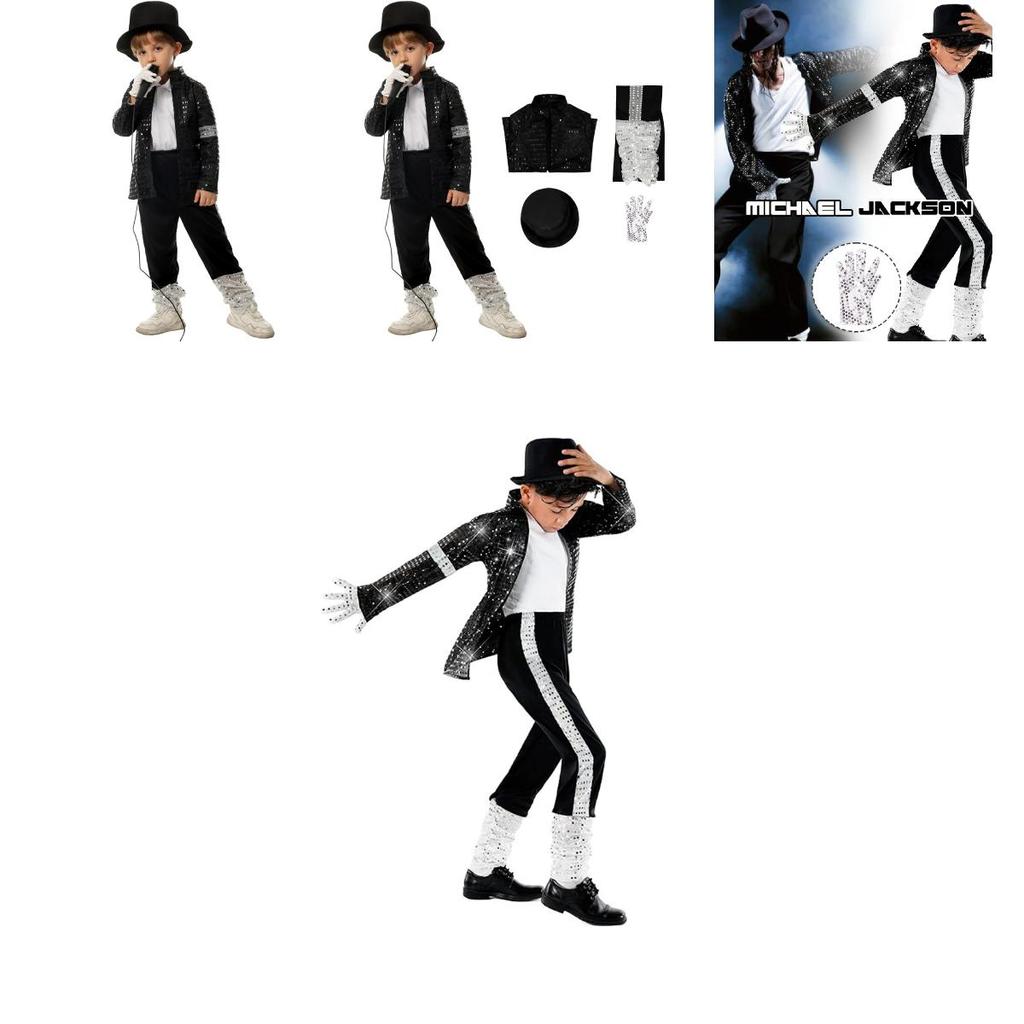 Costume Cosplay di MJ Michael Jackson per Bambini con Stampa per Esibizioni Teatrali e di Danza