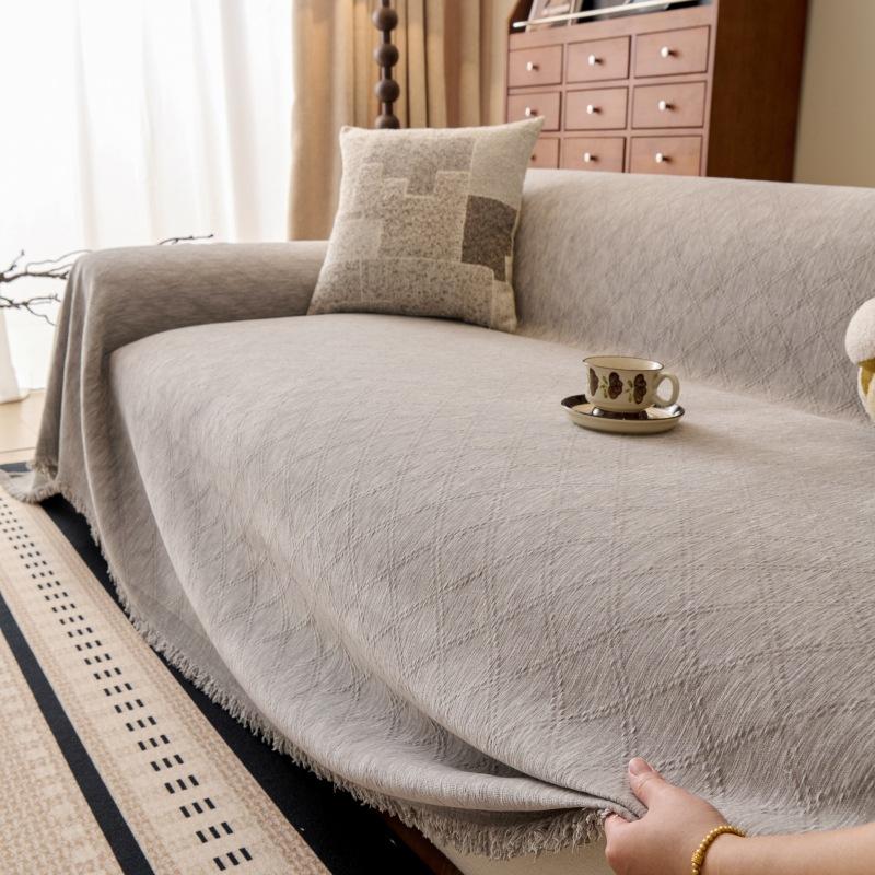 Couch Cover Luxurious Chenille Sofa Covers with Elegant Fringe Texture Heavyweight Cozy Blanket for Couch Bed Decor s005