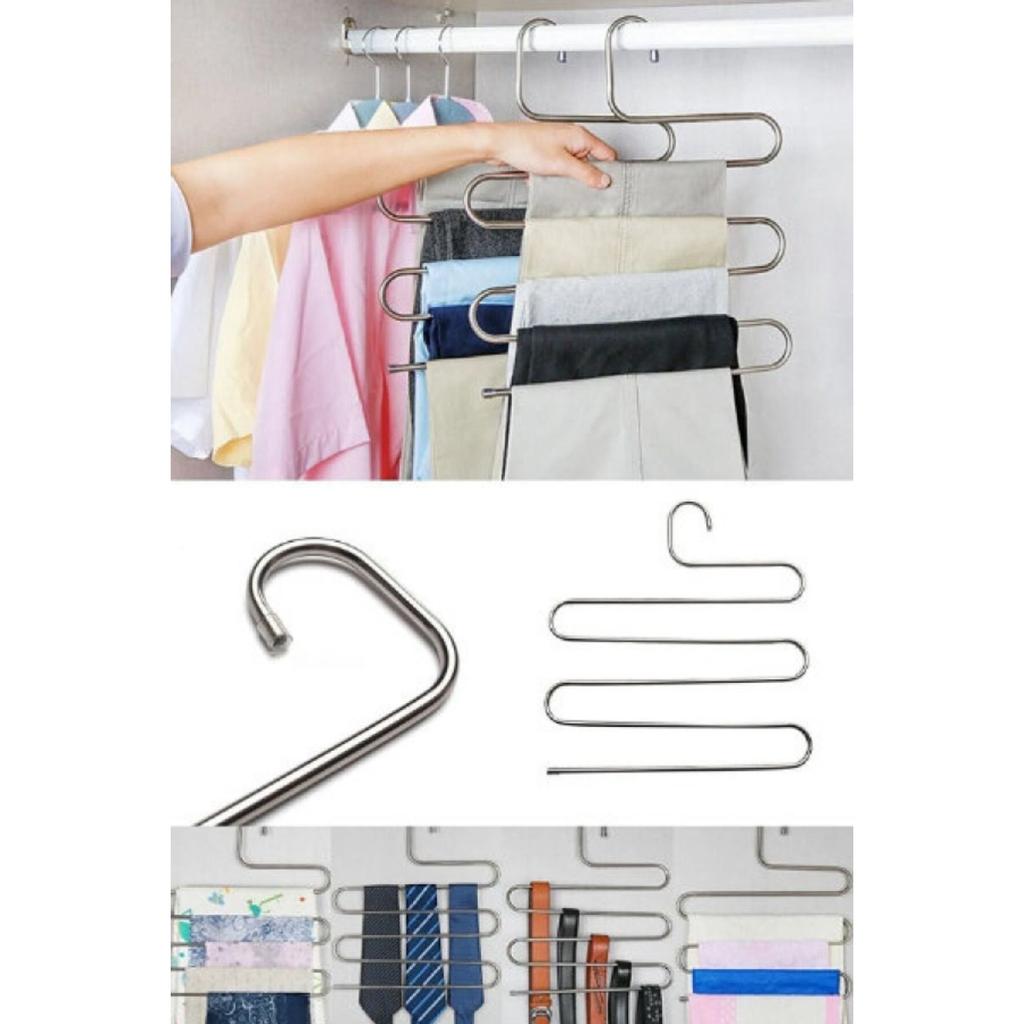 5 Compartments Metal Clothes Hanger - Clothes Trousers Scarf Scarf Organizer