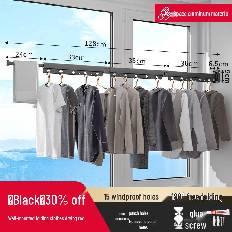 Wall-Mounted Retractable Clothes Drying Rack for Balcony and Bay Windows