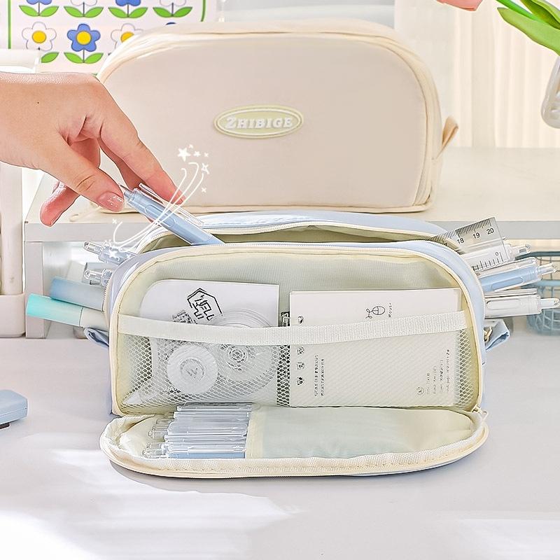 Simple Practical Large Capacity Pencil Bag Multiple Sections Storage Pencil Case School Supplies Student Stationery Gift