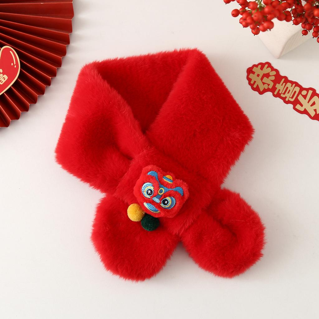 Autumn Winter Children's Scarf Chinese Style Zodiac Animals Red Scarf Cartoon Pony Plush Neck Warm Scarves New Year Gift