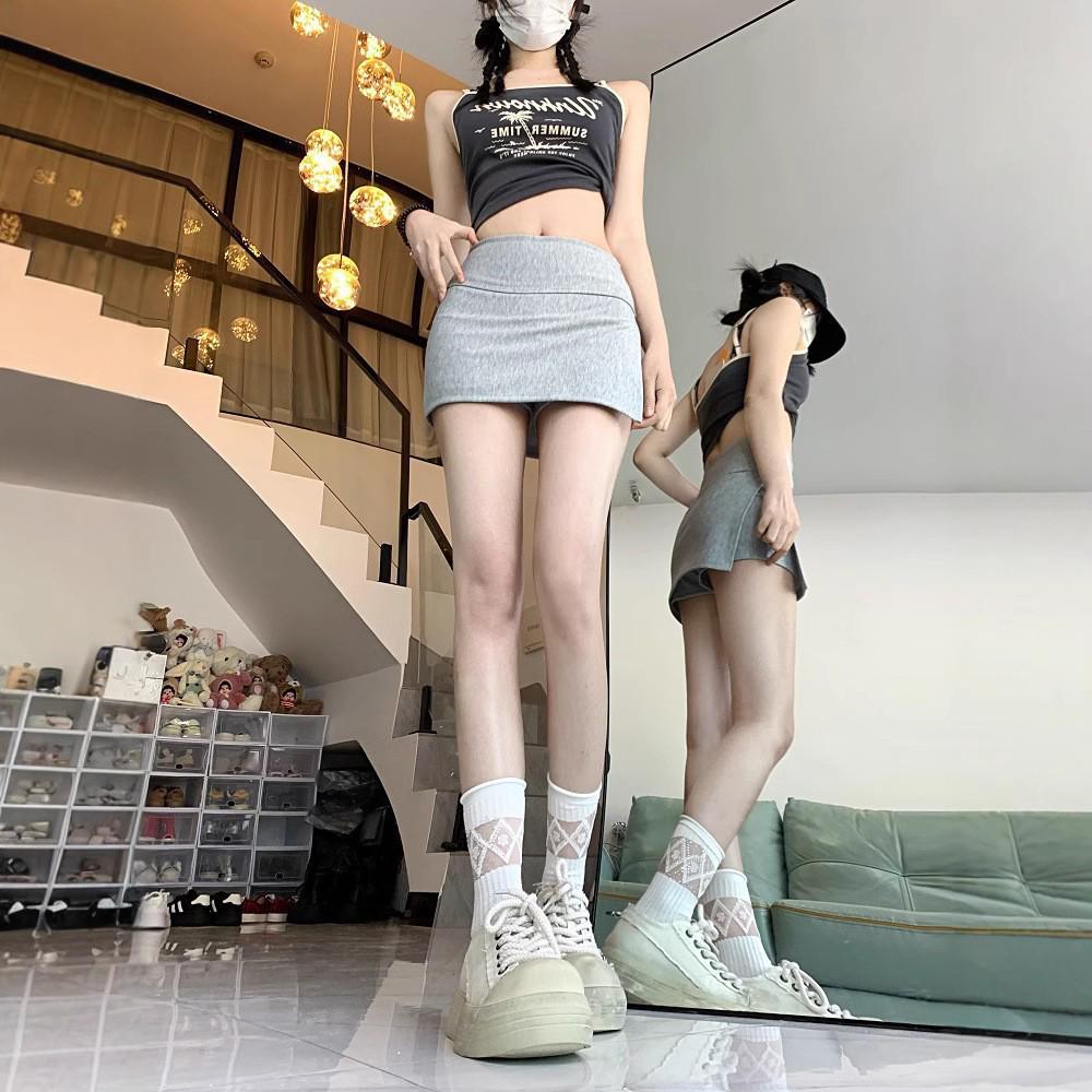 

Spicy Girl High Waist Midi Skort: Summer Bodycon Anti-Exposure Skirt for Petite Women M серый