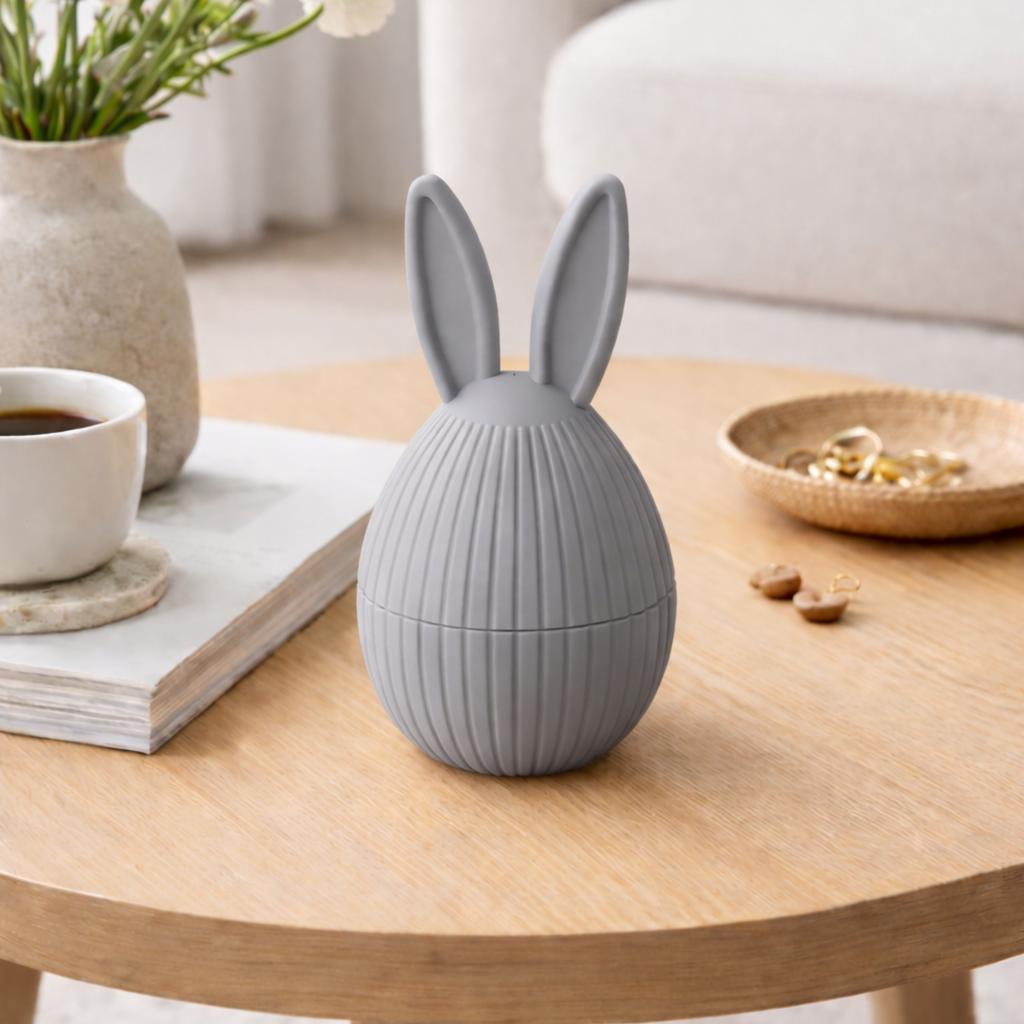 Easter egg with rabbit ears, gray, decorative container