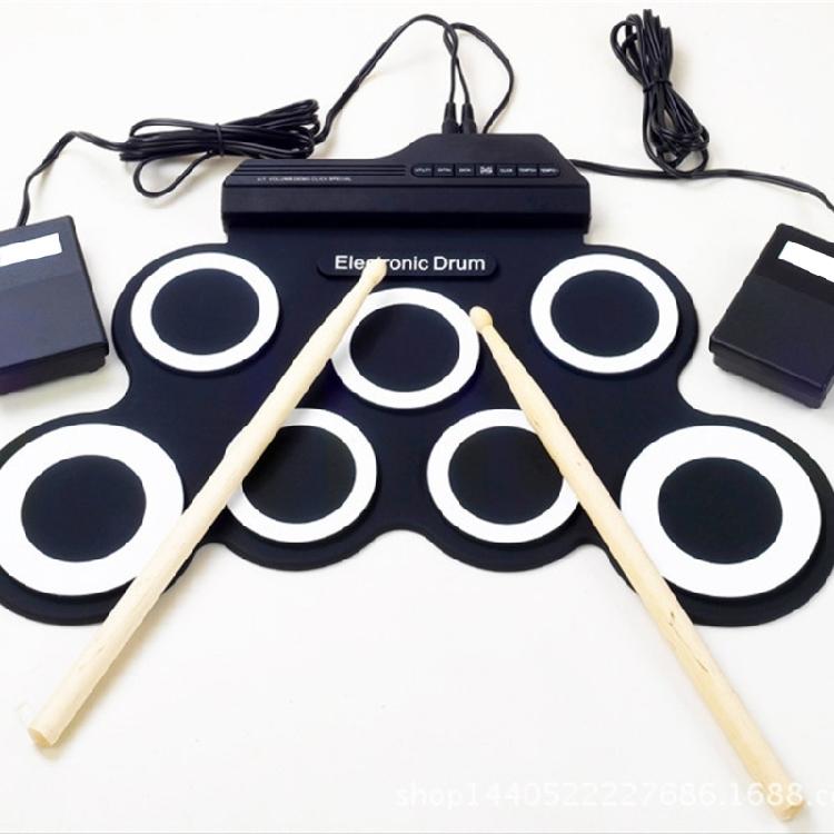 Electronic Drum Set 7 Pads Rolls-up Practice Drum Sets Built-in Speaker Headphone USB Jacks Kits for Kid Adults Beginner