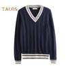 Maglione unisex scollo a V manica lunga coppie uniformi scolastiche vestibilità ampia design color-blocking trama intrecciata stile preppy maglie a maglia
