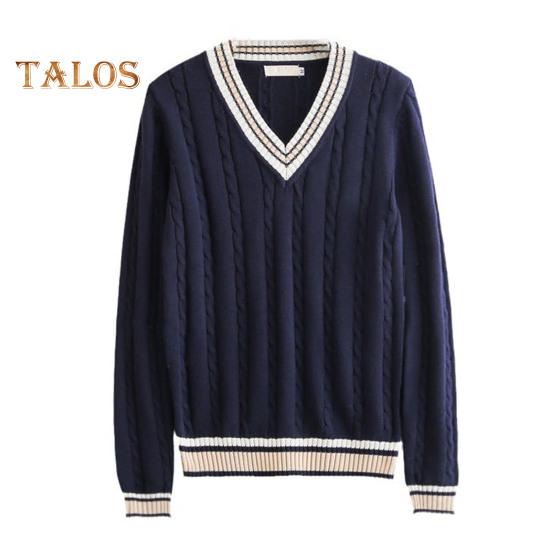 Maglione unisex scollo a V manica lunga coppie uniformi scolastiche vestibilità ampia design color-blocking trama intrecciata stile preppy maglie a maglia