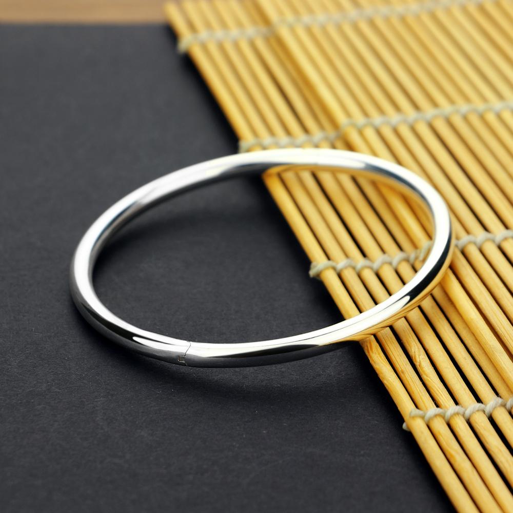 Nowy Minimalizm 100 % Srebro Próby 925 Bransoletka Damska Gładkie Bransoletki Mankiet Prosta Modna Drobna Biżuteria Prezent