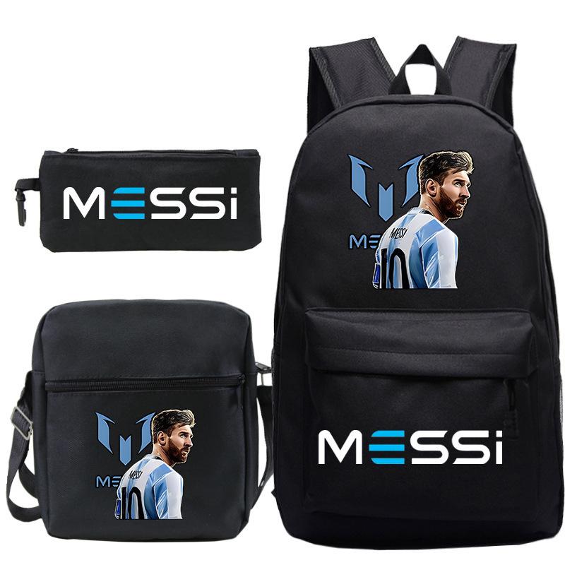 Football Player Messi Peripheral Print Primary And Secondary School Students Schoolbag Three-Piece Children S Backpack three-piece set