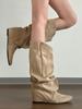 Fashion Khaki High Heels Pointed Toe Long Boots for Women Spring Autumn Trend 2025 Comfortable and Elegant Knee High Shaft Shoes Woman