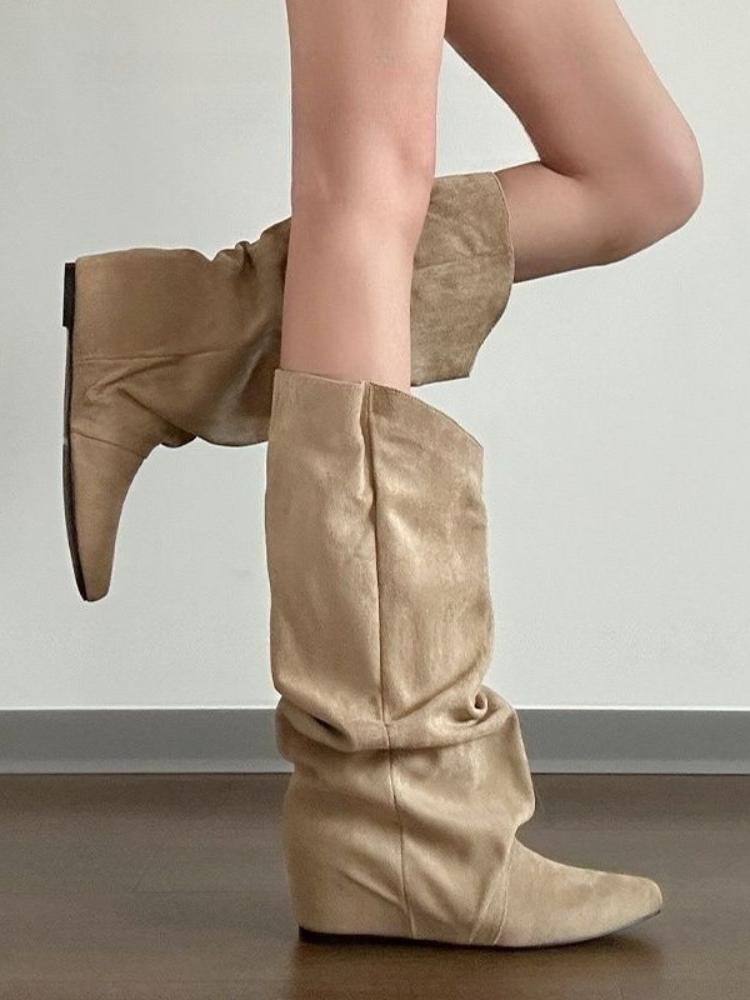 Fashion Khaki High Heels Pointed Toe Long Boots for Women Spring Autumn Trend 2025 Comfortable and Elegant Knee High Shaft Shoes Woman
