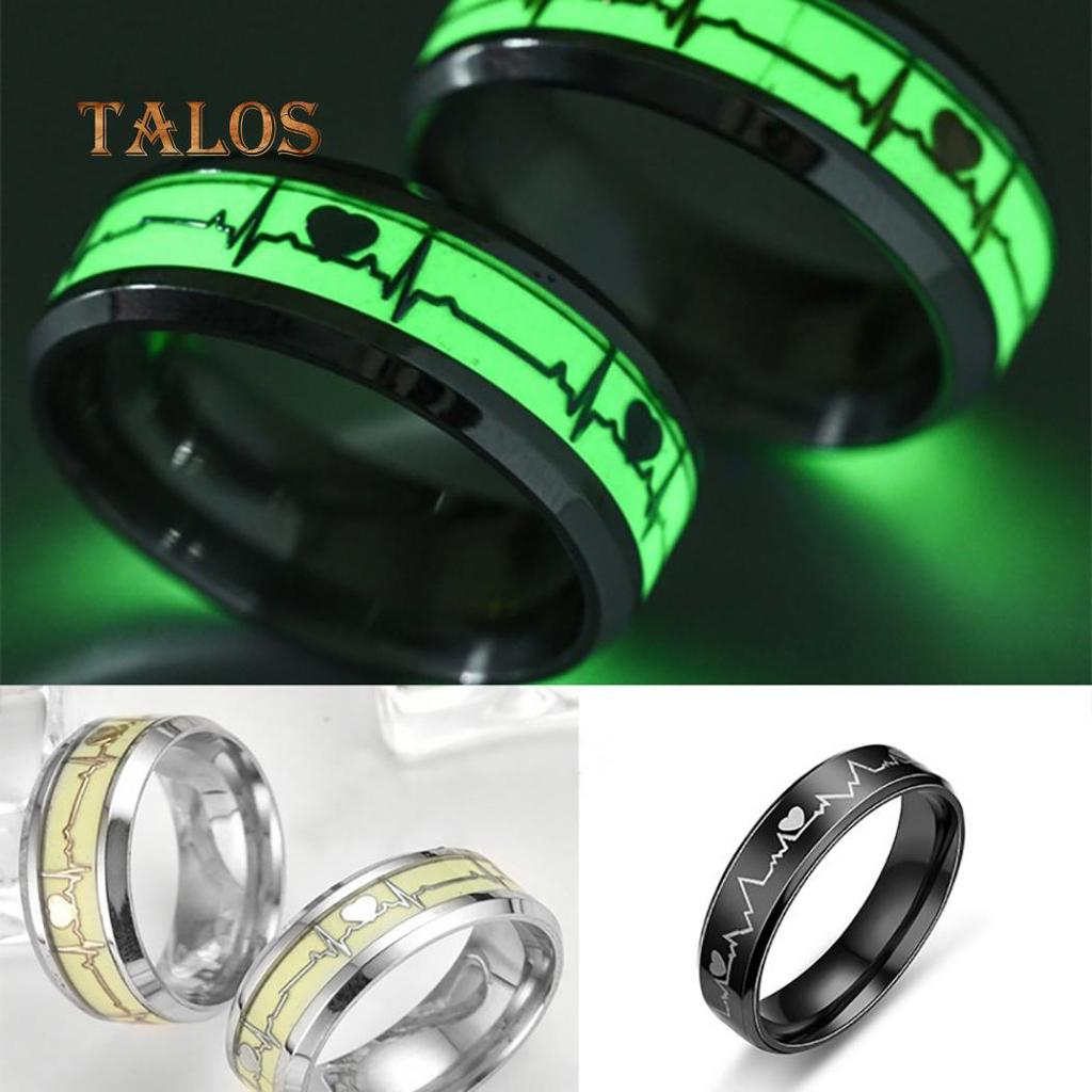 Electrocardiogram Stainless Steel Glow In The Dark Heart Rate Couple Finger Ring