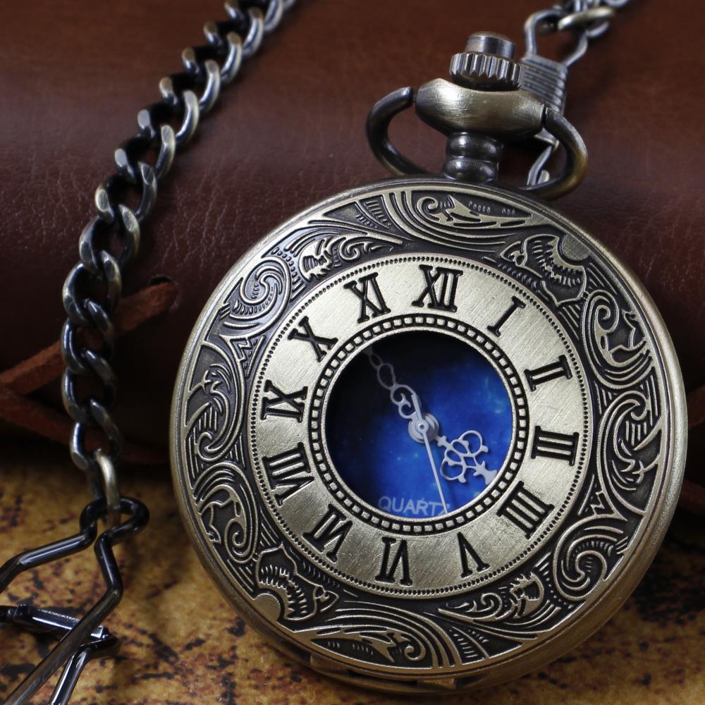 10pcs/lot Vintage Roman Digital Pocket Watch Mens Unisex 30cm Waist Hook Chain Necklace Quartz Pocket FOB Watch