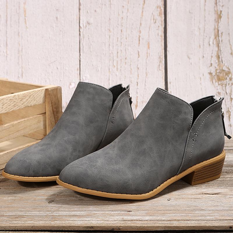 Large Size Women's Shoes Solid Color Pointed Leisure Back Zipper Low Heel Thick Heel Shoes Women