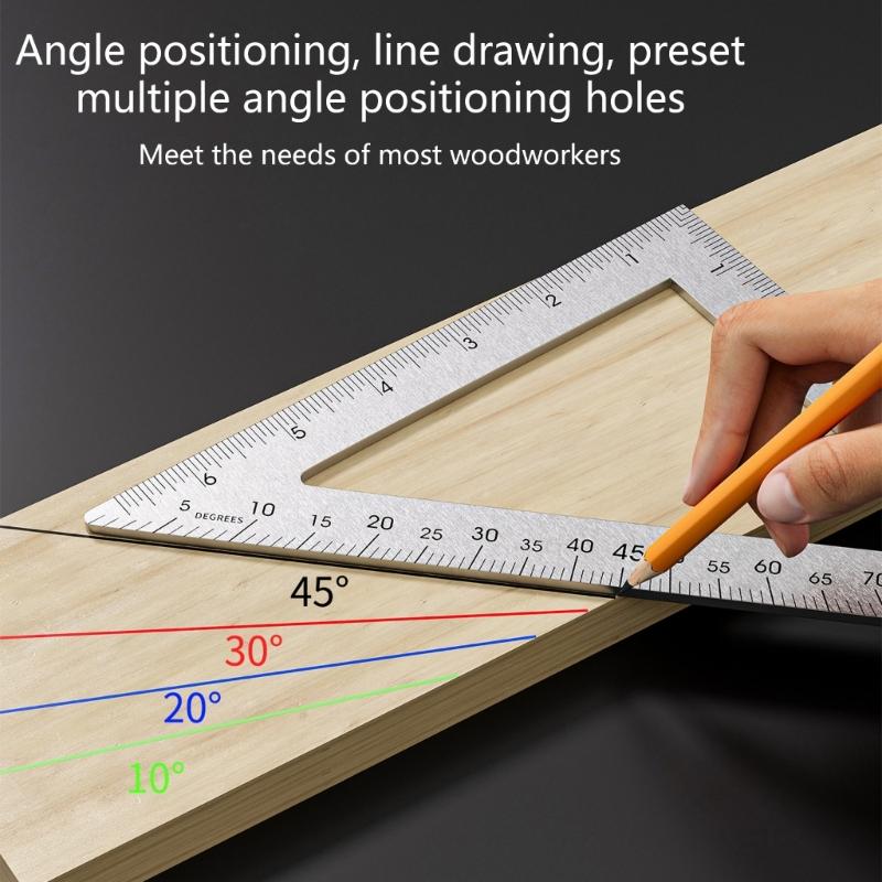 Stainless Steel Triangular Ruler Drawing Triangle Double Side Scale and 2mm Thickness for Woodworking Measuring