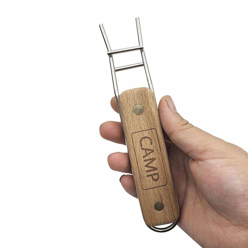 Utendørs Grillristløfter Rustfritt stål Kokeristløfter Grillristgriper med Tre