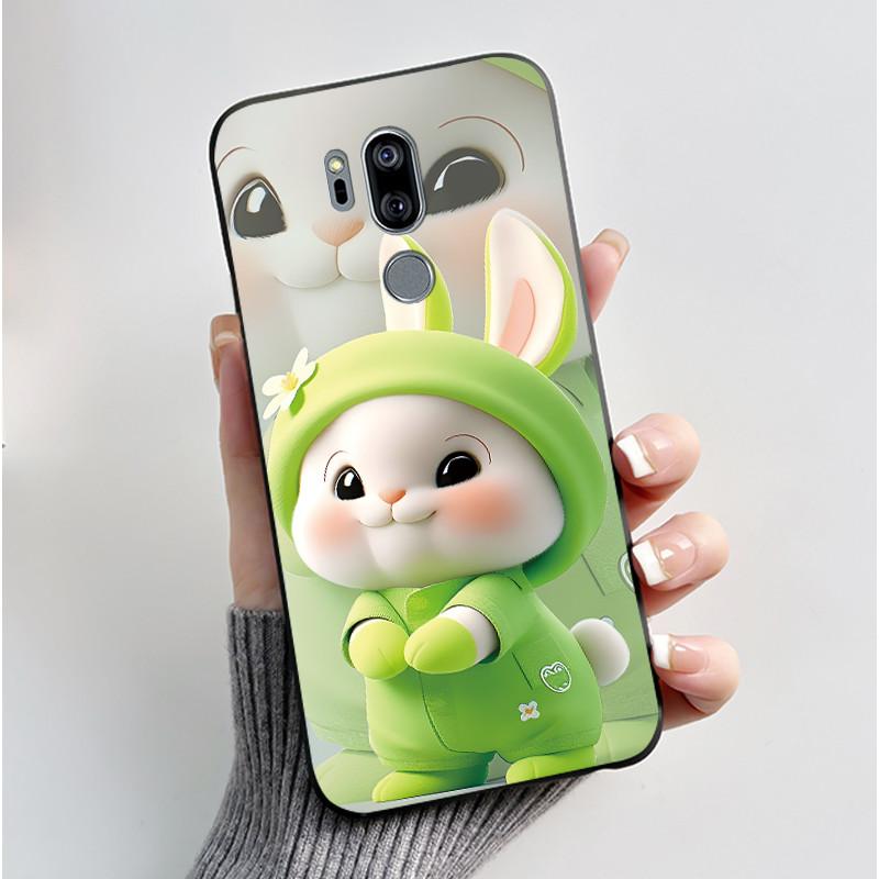 Case For LG G7 ThinQ Casing G710EM Cute Love Rabbit Funny Cartoon Ultra Slim TPU Black Silicone Soft Case LG G7 Plus Phone Cover