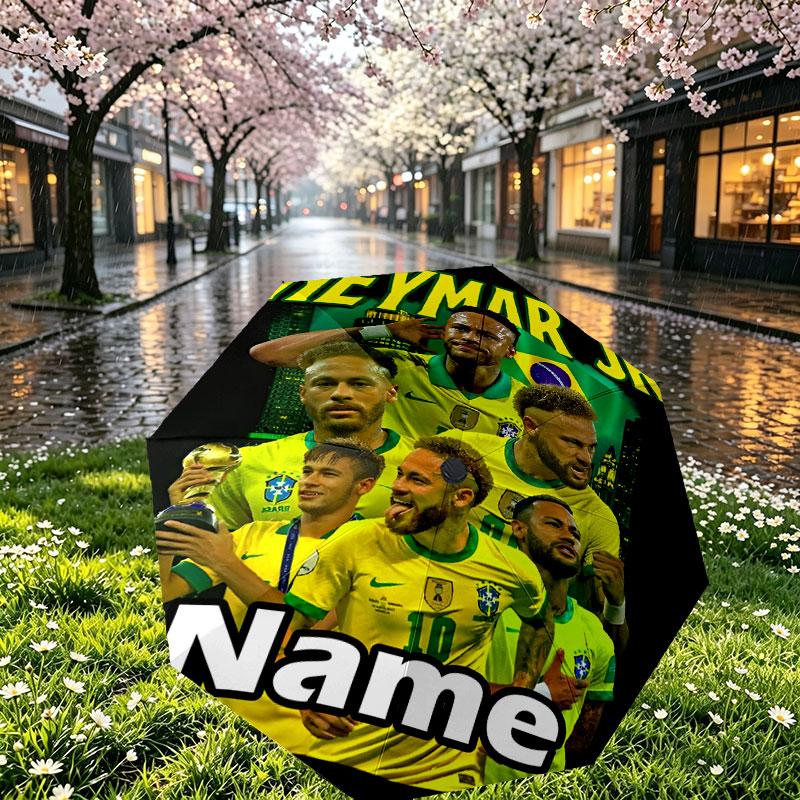 Custom Name Personalized Neymar Jr Print Umbrella, Auto Open Close, 8‑Rib Sturdy Frame, Commute Camping Hiking Use, Birthday Gift