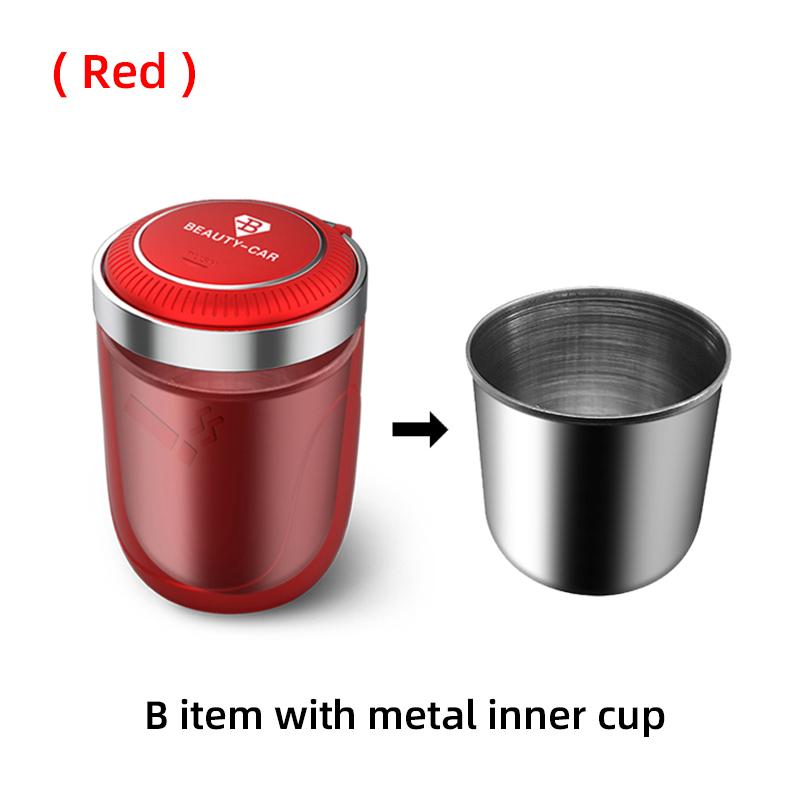 Car Ashtray with Lid Smell Proof Stainless Steel Blue Led Portable Ashtray Cup for Auto Fireproof Shell One Touch Open