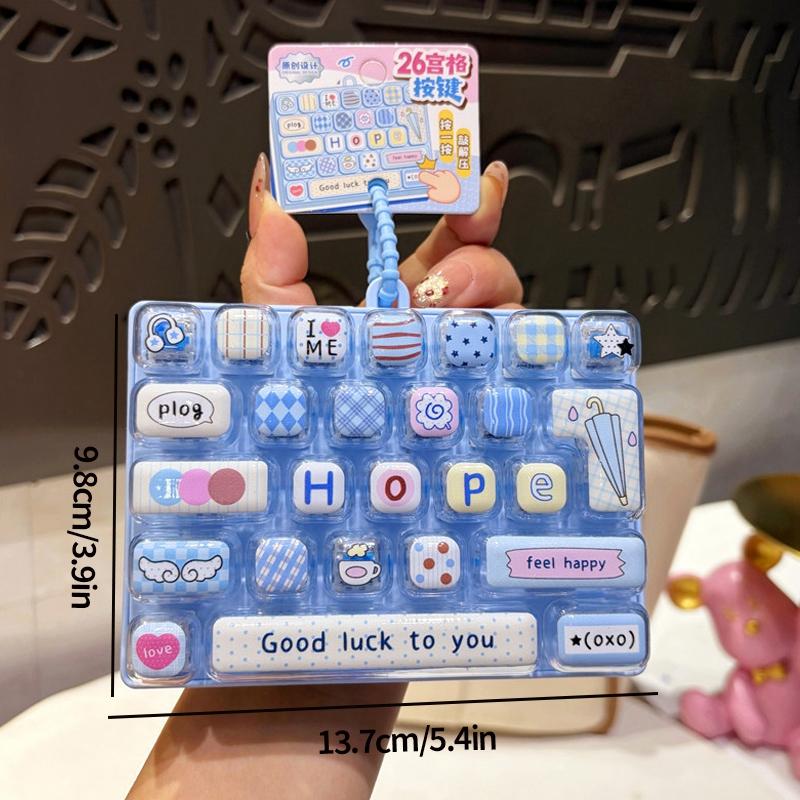 26-Gitter Tastatur Klicker Schlüsselanhänger Cartoon Spaß Stressabbau Tastatur Schlüsselanhänger Transparenter Tastatur Aufhänger Anhänger Zubehör
