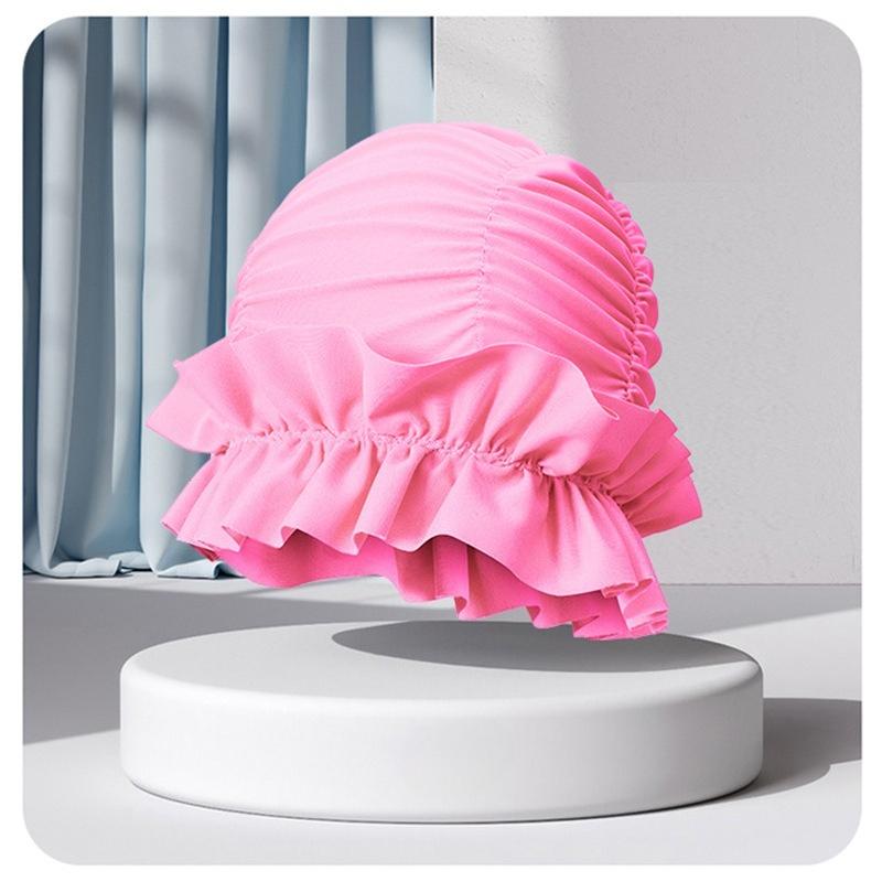 Women Ruffle Swim Cap Stretchy Ear Cover Hat Long Hair Protection Cap