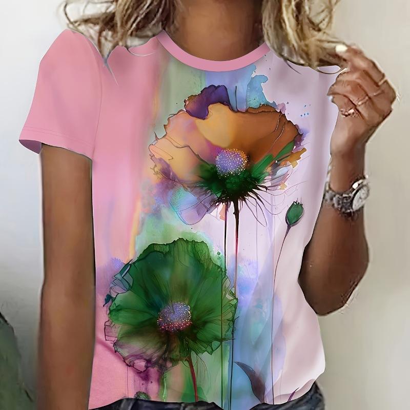 Loose Crew Neck Top Casual Simple Short Sleeve Fashion T-Shirts Women’s