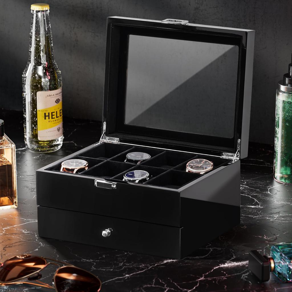 ProCase Watch Box Wooden Watch Watch Holder Organizer with Drawer and Display 8-Slot Case, Men's Case, 8-Slot Dual-Tier