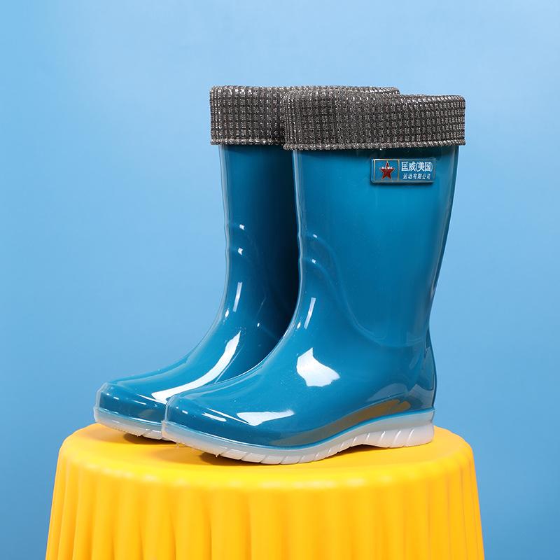 Women's Rain Shoes Medium and High Tube Waterproof and Wear-resistant Work Rubber Shoes Removable and Velvet Adult Outer Wear Casual Women's Rain Boot