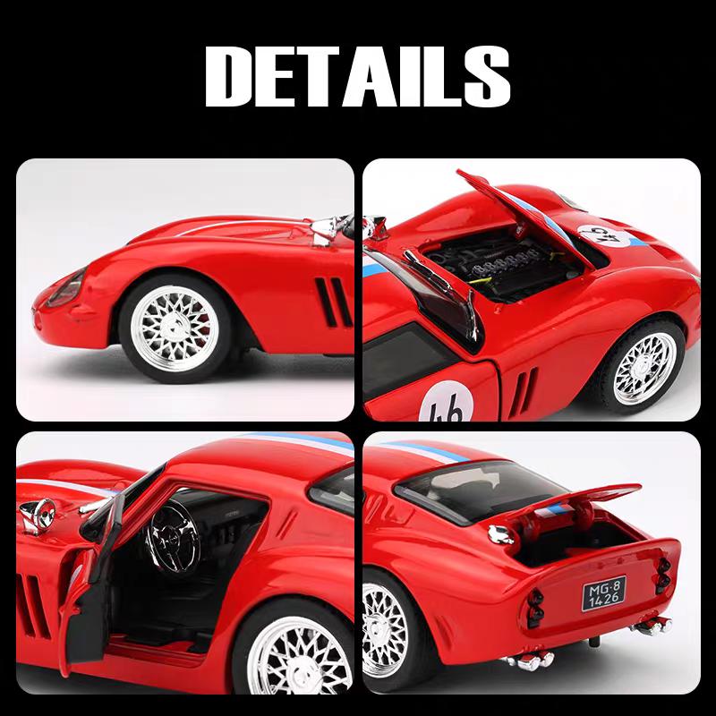 Ferrari 250 GTO 1962 Classic Supercar Simulation Diecast & Toy Vehicles Sounds & Light Pull Back Car 1:32 Alloy Model Birthday Gifts