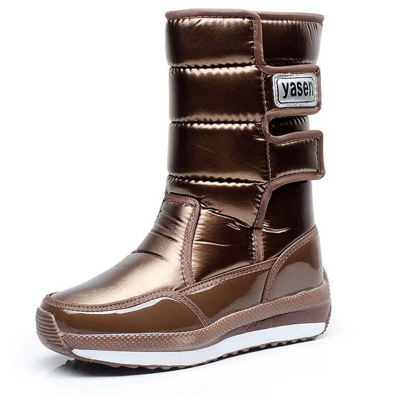 Cizme de bumbac de marime mari pentru femei Cizme de iarnă impermeabile de culoare uni Cizme plate antiderapante rezistente la uzură